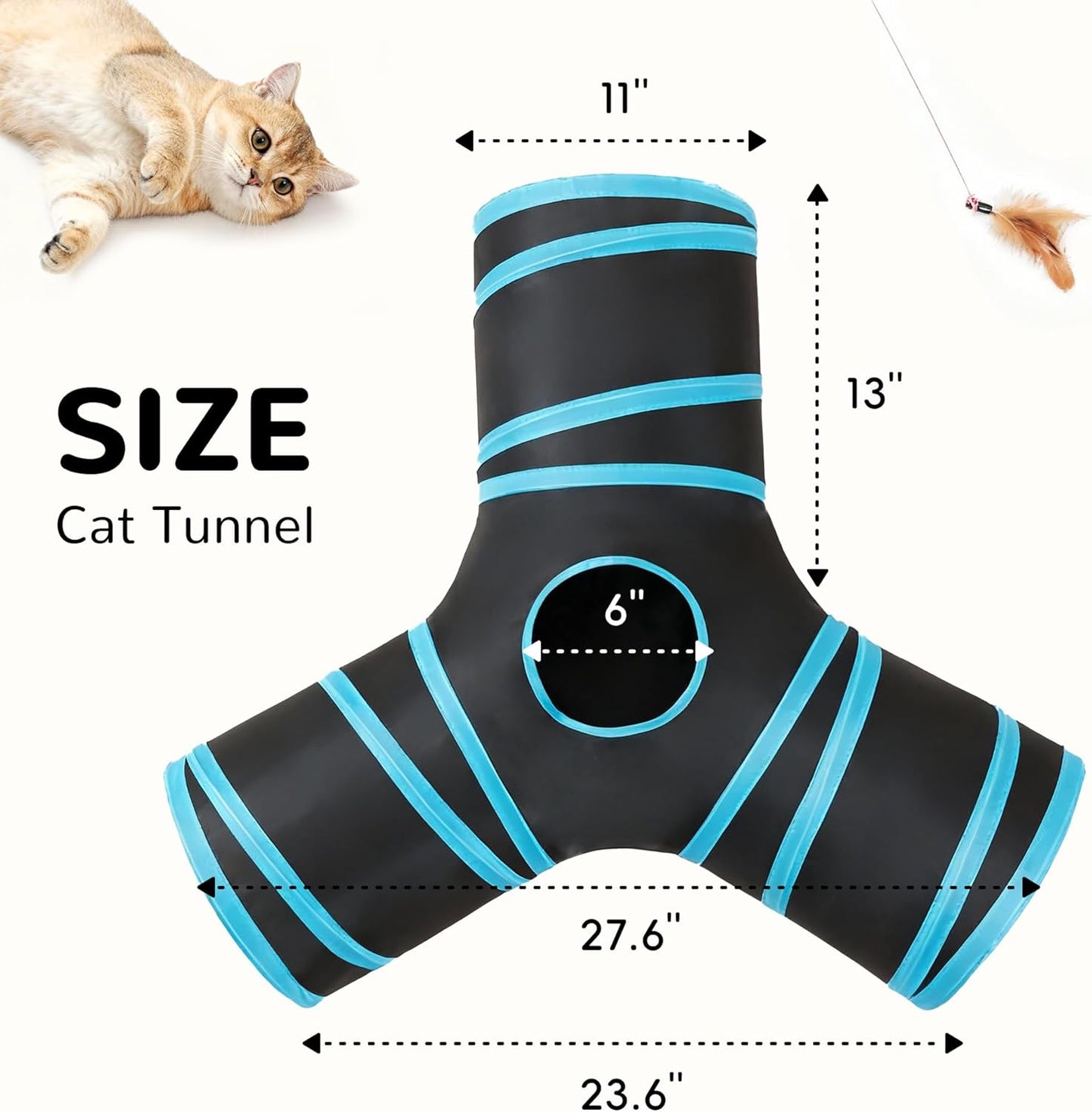 Pet Cat Tunnel Tube Cat Toys 3 Way Collapsible, Cat Tunnels for Indoor Cats，Kitty Tunnel Bored Cat Pet Toys Peek Hole Toy Ball Cat, Puppy, Kitty, Kitten, Rabbit